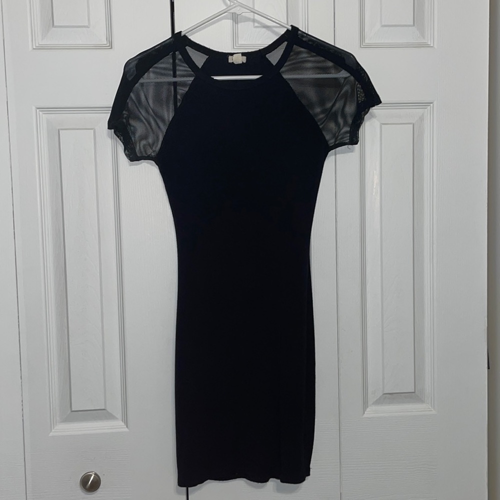 Garage Black Bodycon Mini Dress with Mesh Short Sleeves
